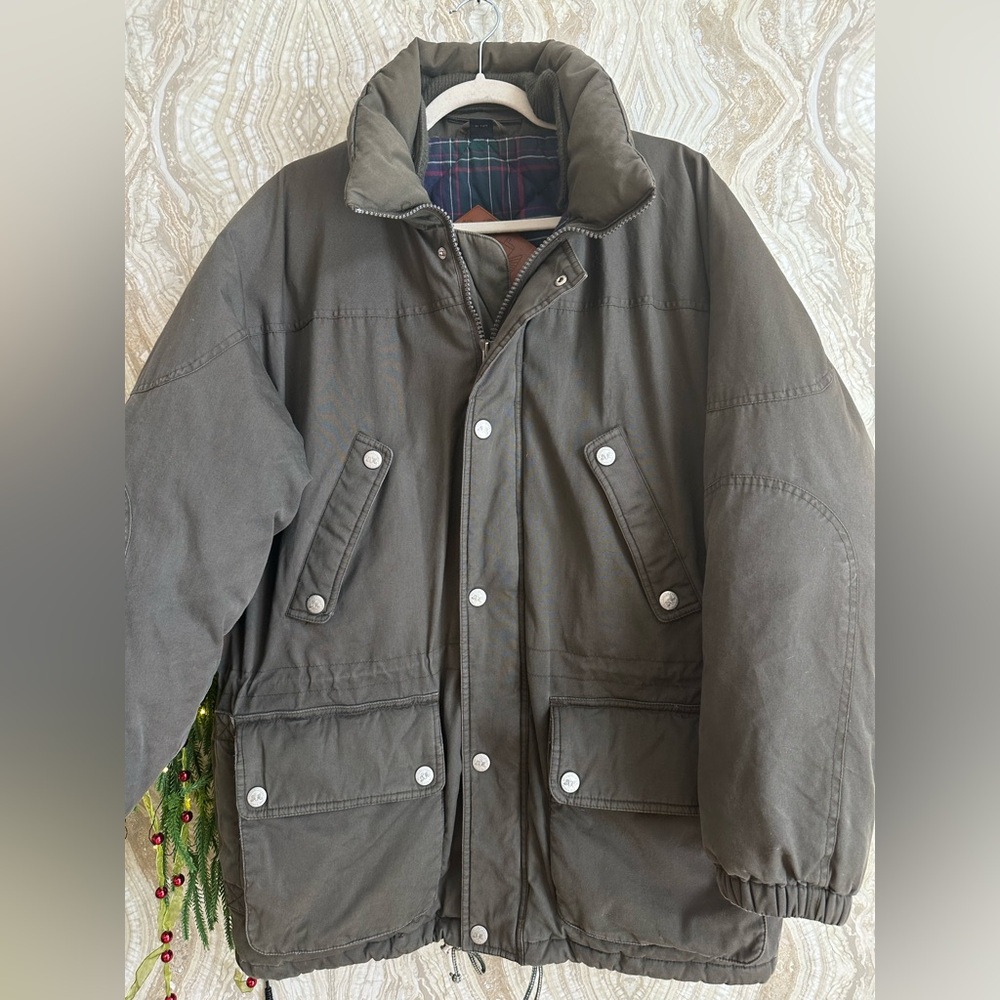 WILLIS & GEIGER mens M Goose DOWN PARKA Jacket green quilted Chore Pockets